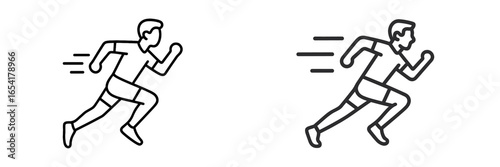 Dynamic running illustrations showing two different postures of a male runner in a sprinting motion