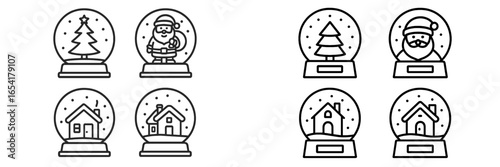 Snow globes featuring Christmas scenes with trees, Santa, and houses for holiday decoration