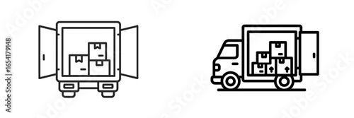 Detailed view of opened delivery truck showcasing packed boxes for transportation and logistics
