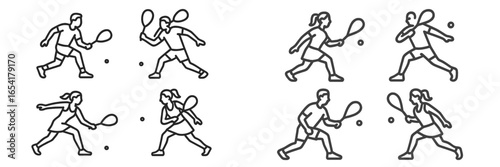 Dynamic pairs engage in tennis matches showcasing athletic skills on a clear day in a park setting
