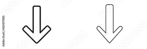 Unique design of two arrow symbols pointing downward in contrasting styles for indicating direction or movement