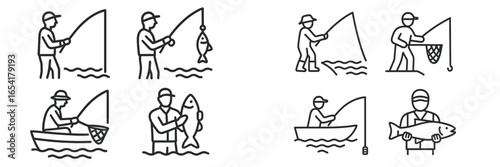 Different fishing techniques displayed by anglers in varied outdoor settings during daytime activities