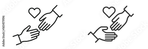 Two hands reaching out to each other with a heart symbol conveying connection and support in a minimalist design