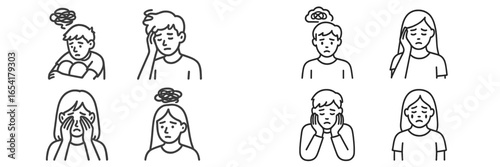Illustrations showcasing emotional expressions of sadness and anxiety in children and teenagers