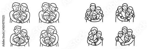 Family members embrace each other in heartwarming illustrations showcasing love and togetherness among different groups