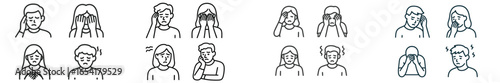 Expressions of various emotions depicting sadness and distress in line art style created in a minimalist format