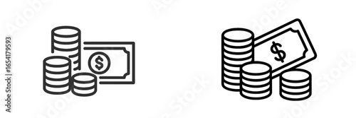 Conceptual representation of currency, bills, and coins illustrating financial transactions and savings