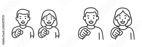 Illustrations of diverse people pointing and smiling in a friendly manner, suitable for various educational or promotional materials
