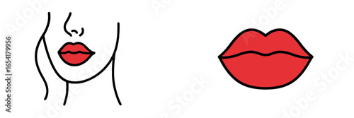 Bold red lips and elegant facial outline highlight modern beauty concept in minimalist design
