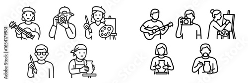 Creative individuals engaging in various artistic activities indoors during a collaborative workshop event
