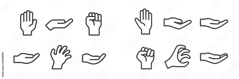 Obraz premium Collection of hand gestures illustrating various actions and expressions, suitable for communication and graphics