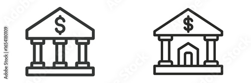 Comparison of two bank building icons representing financial institutions in a simplistic design style