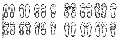 Different types of shoes displayed in a neat arrangement, showcasing various styles suitable for casual and formal occasions