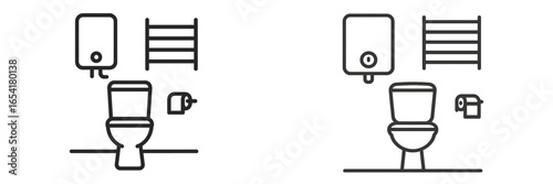 Bathroom fixtures and equipment layout in a modern home design highlighting toilets and heating systems