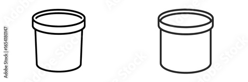 Simple design of a container with and without color illustrates packaging options for products