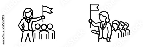 Leader guiding a team with flags in a professional setting during a group meeting