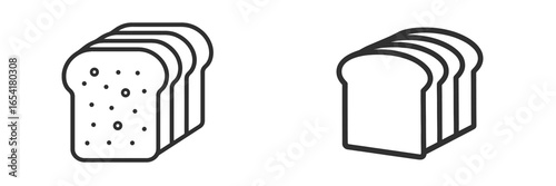Different styles of sliced bread presented in a minimalist design suitable for culinary illustrations