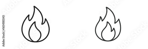 Two simple flame icons representing fire, warmth, and energy in minimalist design for digital use