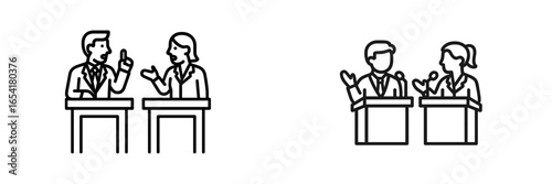 Debate between two speakers discussing important topics in a formal setting