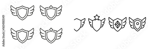 Design elements showcasing various variations of shields with wings for creative projects