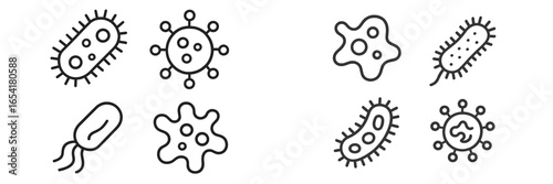 Microorganisms illustrated with simple designs showcasing various shapes and forms common in biology studies