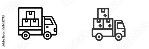 Delivery trucks transporting boxes and packages in a busy urban environment during daytime hours