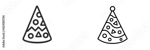 Two distinct party hats featuring colorful designs and patterns, ideal for festive celebrations or gatherings