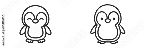 Cute cartoon penguins in playful poses, showcasing cheerfulness and innocence in a simple design