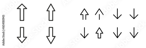 Symbols representing upward and downward motion displayed in black and white, ideal for signs and digital interfaces