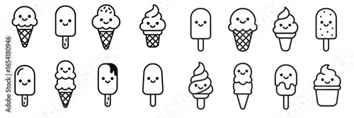Cute and smiling ice cream characters in various flavors and styles showcasing a playful dessert theme