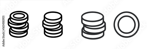 Various designs of stacked coins illustrating different perspectives and outlines at a minimalist setting