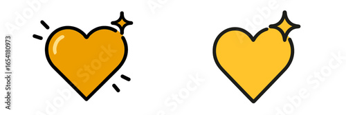 Bright yellow heart symbols with shiny accents representing joy and affection