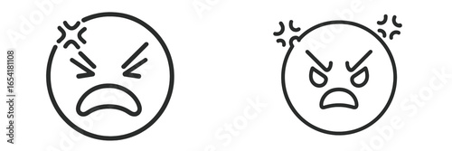 Expressions showcasing emotions of anger and frustration with distinct facial features and graphic styles
