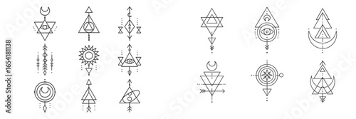 Geometric patterns showcasing intricate symbols and shapes designed for artistic inspiration and creative projects