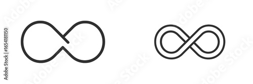 Two variations of the infinity symbol displayed in a minimalistic style emphasizing continuous flow and balance
