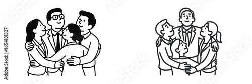 Group of people embracing each other in a friendly gathering at a social event