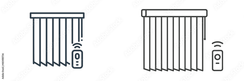 Automated window blinds with remote control feature shown from the side view in a minimalistic design Automated window blinds with remote control feature shown from the side view in a minimalistic design