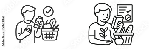 Grocery shopping checklist and healthy food choices illustrated in a simple design for modern living