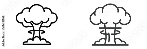 Illustrations depicting a nuclear explosion in a simplistic design style with varying line thickness