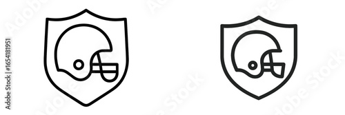 Illustration of two minimalist football helmet designs within shields showcasing contrasting styles and outlines