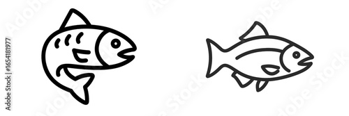 Fish illustrations showcasing two different styles with simplistic design and clear outlines in a monochrome color scheme