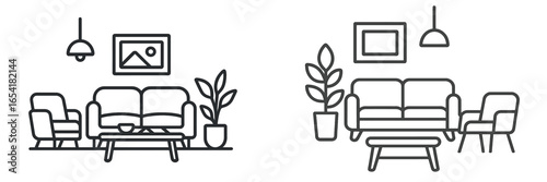 Modern living room designs featuring stylish furniture and indoor plants at a cozy urban apartment