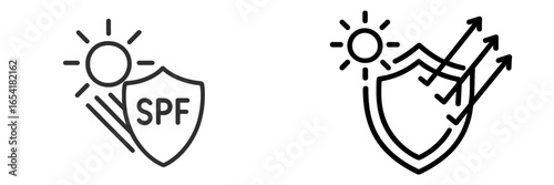Sunscreen protection symbols emphasize the importance of SPF for skin health and sun safety in sunny weather
