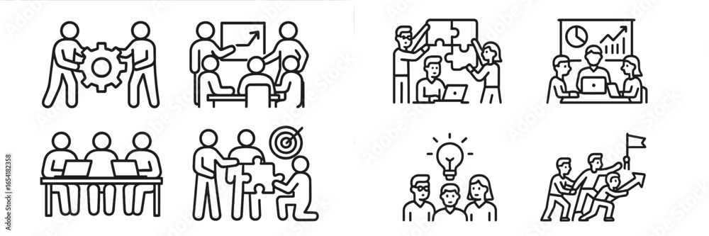 Fototapeta premium Collaborative team activities showcasing problem solving and innovation in a modern workspace environment