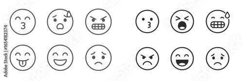 Collection of emoticons expressing various emotions in black and white on a simple background