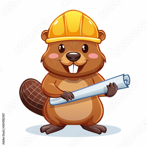 Cartoon Beaver Architect Holding Blueprints A Fun Design for Construction and Engineering