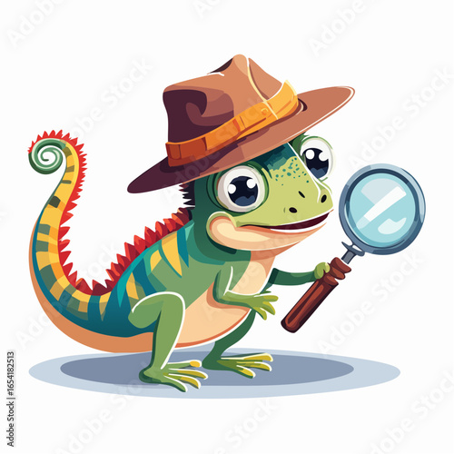 Whimsical Chameleon Detective with Magnifying Glass