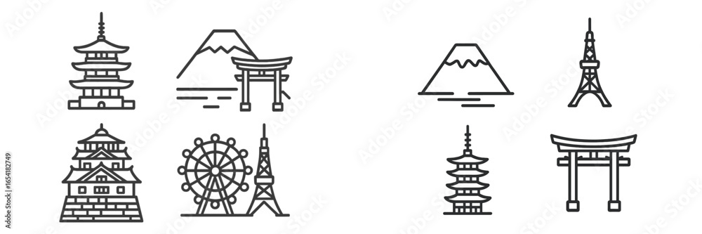 Fototapeta premium Japanese landmarks illustration with cultural elements