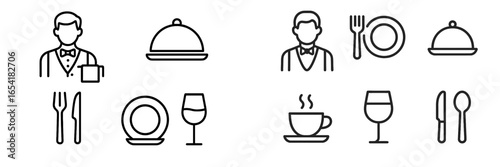 Vector illustration of waiter with dining elements for restaurant use