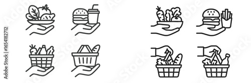 Hand-drawn vector illustrations of food items in minimalist style